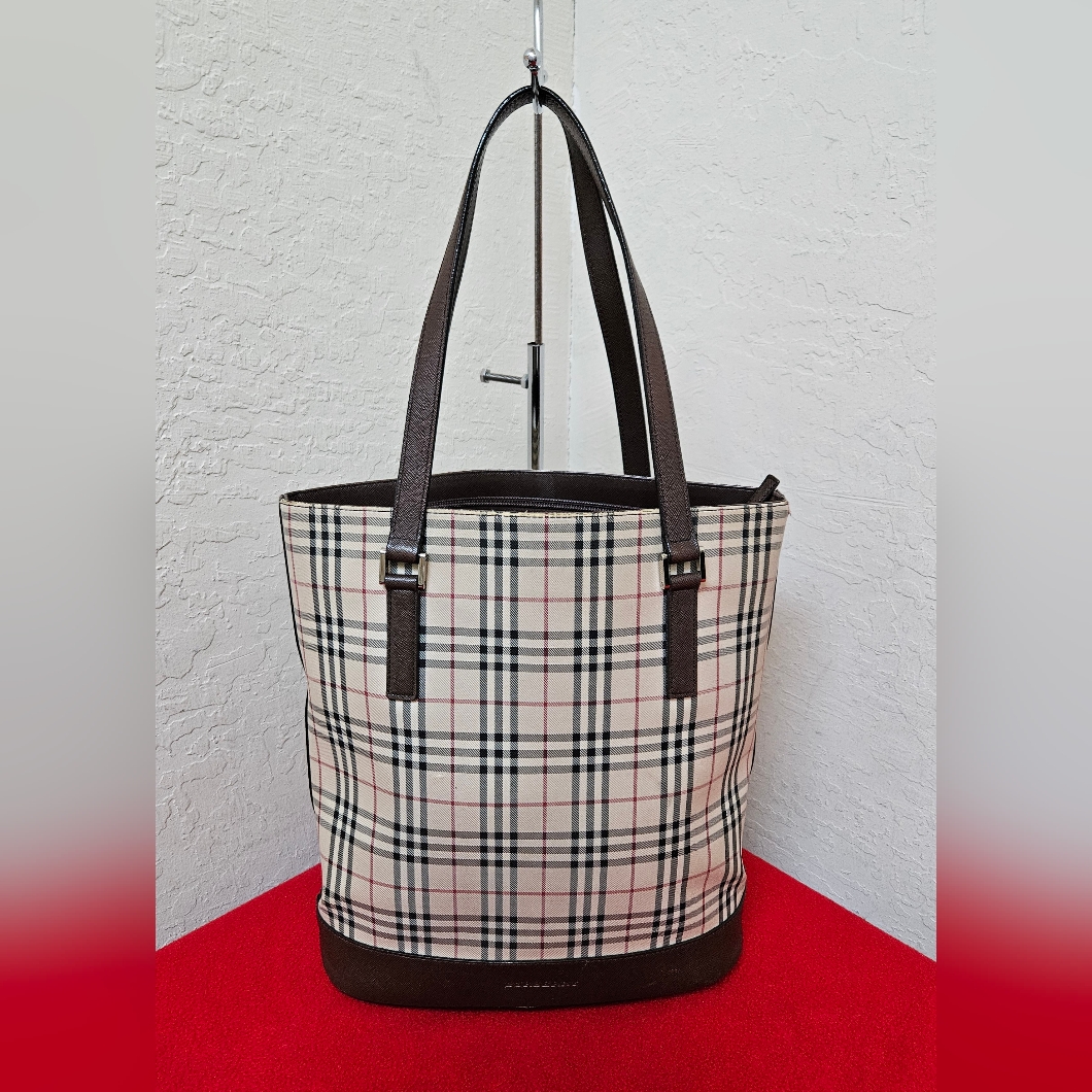 Burberry Nova Check Canvas Handbag Tote Bag Authentic